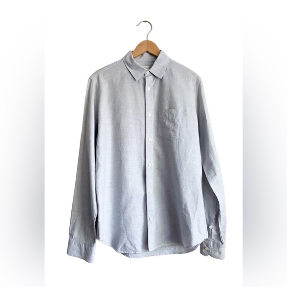 GAP Linen Cotton Light Grey Long Sleeves Button Up Down Dress Shirt Business M - Picture 2 of 8